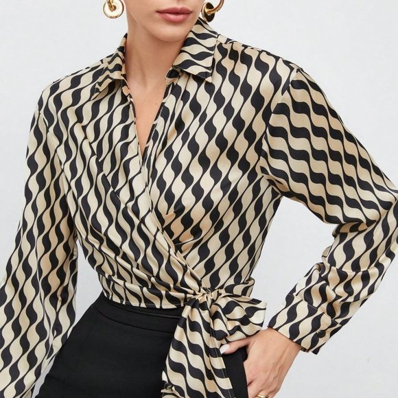 Multicolor PReppyWomens Allover Print Knot Side Wrap Blouse - Picture 5 of 5